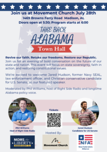 “Take Back Alabama Town Hall” set for July 28 at Movement Church in Madison