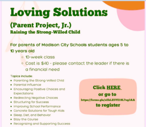 MCS’ 10-week class, ‘Raising the Strong-Willed Child,’ to begin Sept 14