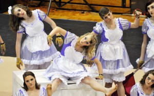 Costumes for Bob Jones Winter Guard's show are "Bo Peep-style" to resemble antique baby dolls, sponsor Nichole Murray said. (PHOTO/KAYLEE SCHWEIKART)