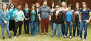 Bob Jones winners in the Young Writers' Contest are, from left, Ingrid Hickey, Kaitlin Fiscus, Ashley Williams, Kristie Martins, Mary Butgereit, Kathryn Mellema, Jake Sims, Sascha Kirkham, Alanis Craig, Victoria Hollingsworth, Madelyn Wong, Storm Taylor and Emily Bohatch. (CONTRIBUTED)
