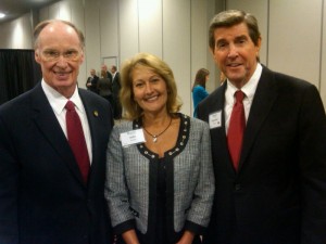 Julie Finley visits with Gov. Robert Bentley and former governor Bob Riley. (CONTRIBUTED) 