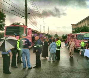 Rain didn't hamper the spirit of visitors at the Pink Heals stop at Madison Hospital. (CONTRIBUTED) 