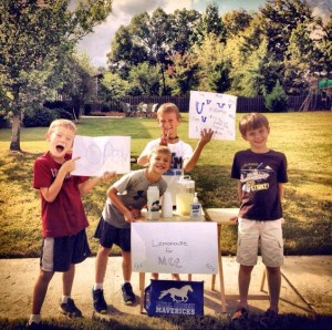 Sage Spiers, from left, Ian Berry, Caleb Sparks and Andrew Davis sold lemonade to raise money for the Maverick Mile fundraiser at Mill Creek Elementary School. (CONTRIBUTED) 
