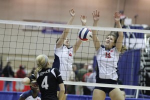 Erin Shockey (5) and Emily Hatcher (13) in action in an earlier game against Hoover. (PHOTO CONTRIBUTED/DENNIS VICTORY)