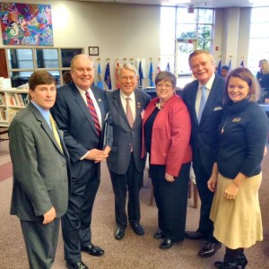 Meeting delegates included Sen. Bill Holtzclaw, from left, Rep. Jim Patterson, Rep. Howard Sanderford, Madison Board of Education member Connie Spears, Madison superintendent Dr. Dee Fowler and Madison City Council of PTAs President Sonja Griffith. (CONTRIBUTED) 