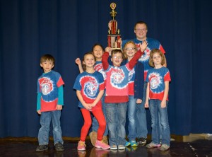 In first place, Rainbow's K-3 team includes Zachary Calinsky, from left, Madeline Edwards, Constance Wang, Ethan Kueck, Rachael Ehrman, sponsor Noel Newquist and Corinne Wilhelm. (CONTRIBUTED) 