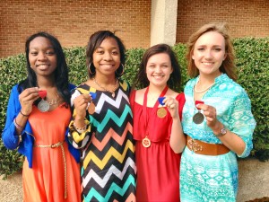 Bob Jones students holding medals from the state FCCLA conference are Tenaja Moultrie, from left, Alley Hunter, Katie Hubbard and Victoria Moorehead. (CONTRIBUTED) 