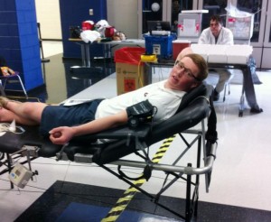 Raleigh Schmidt is ready to give blood at the second annual blood drive at James Clemens High School. (CONTRIBUTED) 