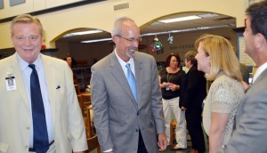 Alabama State Superintendent of Education Dr. Tommy Bice, center, chats with Madison City Schools Superintendent Dr. Dee Fowler, from left, Dana Trulock and Madison Mayor Troy Trulock at Rainbow Elementary School. Rainbow been named a National PTA School of Excellence. (CONTRIBUTED) 