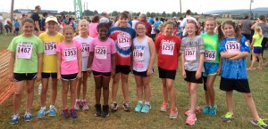 Fifth-graders in the Rainbow Rockets Girls Running Club include Lucy Ramsey, from left, Emily Mecklenburg, Leah Lessmann, Jessica Cochran, Kirstie Gaston, Siri Grace, Anna Grider, Danielle Cupero, McKinley Harris, Eleanor Matheney and Josie Lyons. (CONTRIBUTED) 