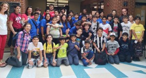 Discovery Middle School Principal Melanie Barkley, standing at left, welcomed 34 students and eight teachers to campus from private schools in Costa Rica. (CONTRIBUTED) 