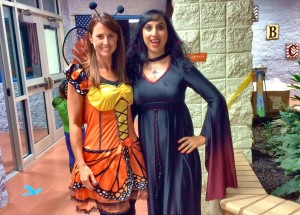 Miranda Biggers masqueraded as a Monarch butterfly and Mrinal Joshi as a terrifying vampire for the Teacher Treat Trail at Heritage Elementary School. Biggers and Joshi are sixth-grade teachers at Heritage. (CONTRIBUTED) 