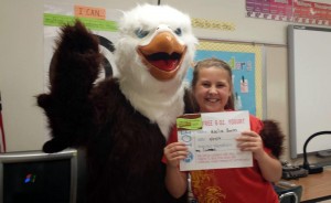 Horizon and other Madison elementary schools are observing Red Ribbon Week. In this photo, the Horizon Eagle encourages a student during a recent school project. (CONTRIBUTED) 