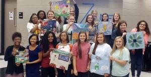 Students in Family and Consumer Science at James Clemens High School show their designs for the National Quilt Block Schoolhouse Challenge. (CONTRIBUTED) 