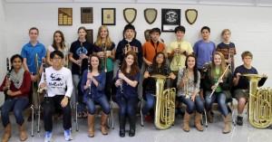 Liberty Band students in the University of Alabama at Birmingham Honor Band are Neha Mokashi, front from left, Eric Lee, Sophia Fox, Avery Williams, Sylvia Cortes, Olivia Fox, Madison Werkheiswer and Joshua Hinkle and Nathan Assaf, back from left, Rose Szmyd, Emma Dobbs, Katie Daughtry, Jeffrey Miller, Ryan Brashear, Trey Cashon, Jadon Sweat and Robert Bradley. Not pictured are Lauren Chavez, Garrett Rakoff and Abigail Wright. (CONTRIBUTED) 