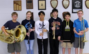 Liberty Band students in the University of Alabama in Huntsville Honor Band are Joshua Hinkle, from left, Emma Dobbs, Eric Lee, Jeffrey Miller, Deagan Appel and Nathan Assaf. (CONTRIBUTED) 