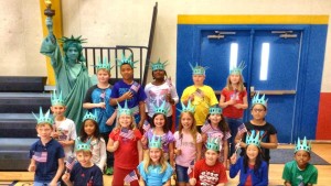 Students at Monrovia Elementary School present a patriotic program, complete with the Statue of Liberty. (CONTRIBUTED) 