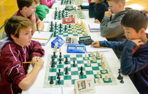 On Board 1 at the North Alabama Open, Boone Ramsey, at left, and Will Bao competed in the K-12 Knight section. (PHOTO/SCOTT WILHELM) 