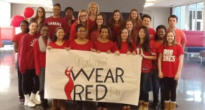 Health science interns at Bob Jones High School and instructor Mary Kaye Jordan 'went red' for American Heart Month during February. (CONTRIBUTED) 