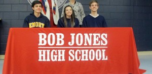 Jordan Cozby, from left, Chloe Johnson and Anthony Luongo at Bob Jones High School received citizenship awards from the Daughters of the American Revolution (DAR). (Contributed/Rachel Bryan) 