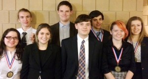 Bob Jones High School students competing in the Betty Gunn Invitational Debate Tournament in Mountain Brook included Jazi Atassi, front from left, Isabella Brengman, Ryan Williams and Kayla Buckelew and Carsten Grove, back from left, Grey Vandeberg, Jordan Cozby and Devin Norton. (CONTRIBUTED) 