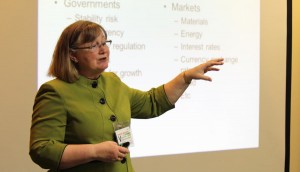 Dr. Dorla Evans, retired finance professor from the University of Alabama in Huntsville, discussing "Basic Stock Valuation" with Northrop Grumman employees. The downtown library is offering these classes on March 16 and 23. (CONTRIBUTED) 