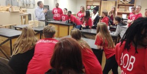 During the Patriot Expedition, Wes Stroud speaks to Discovery Middle School eighth-graders about his agriculture and construction science classes at Bob Jones High School. (CONTRIBUTED) 