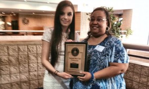 Beta Club sponsor Felisa Vess, at right, congratulates Ashley Whigham for her first-place win in talent competition at the state convention. (CONTRIBUTED) 