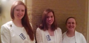 Olivia Zuvanich, from left, Khele Kirby and Allison Skipworth assisted members at the Alabama Society Daughters of the American Revolution (DAR) Conference in Auburn. (CONTRIBUTED) 