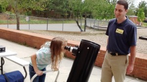 During Space Week, Von Braun Astronomical Society volunteer Stephen Patrick used a solar telescope to show the sun to students at Horizon Elementary School. (CONTRIBUTED) 