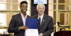 U.S. Congressman Mo Brooks, at right, congratulates Miles Whitlow for his appointment to the U.S. Naval Academy. (Contributed/Mason Overcash) 