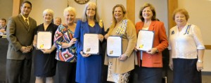 Mayor Troy Trulock presented proclamations for Constitution Week to Daughters of the American Revolution regents Stephany Wingard, from left, Cyndi Swinea, Wilma Stone, Janice Jennings, Penny Sumner and Rhonda Larkin. Not pictured are Virginia Cook and Martha Ann Whitt. (CONTRIBUTED) 