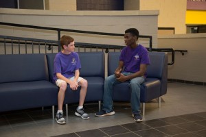 Discovery eighth-grader Ethan Ries, at left, and James Clemens sophomore Spencer Davis talk about their latest session with Student 2 Student. (Photo by Jen Detulleo, JFD Photography & Design) 