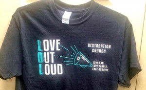 Restoration Foursquare Church members printed special T-shirts for their "LOL Day" (Love Out Loud). (CONTRIBUTED) 