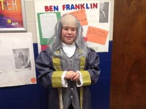 Fifth-grader Benjamin Arn portrayed Benjamin Franklin for the Living Wax Museum at West Madison Elementary School. CONTRIBUTED 
