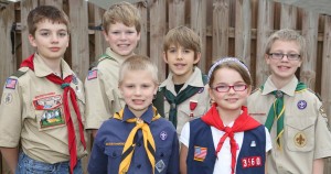 Scouts earning religious emblems are Anthony Chandler, front from left, and Faith Williams and Joe Williams, back from left, Alex King, Joshua Murphee and Nathan Chandler. Not pictured Chase Lynn. CONTRIBUTED
