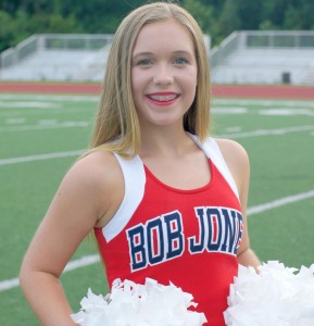 : Savannah Buchanan is a 'flyer' with competition and football cheer squads at Bob Jones High School. CONTRIBUTED