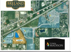 This aerial view of Town Madison shows the acreage from Intergraph Corporation's former campus that Breland Companies has purchased. CONTRIBUTED