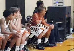 Payton McCrary takes a breather during a Liberty Middle School basketball game. CONTRIBUTED