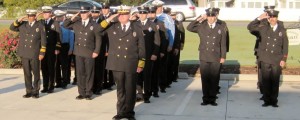 Madison Fire and Rescue Department has earned the outstanding Class 1 rating by Insurance Services Office (ISO). Firefighters, shown here, stand at attention with Fire Chief Ralph Cobb leading the group. CONTRIBUTED