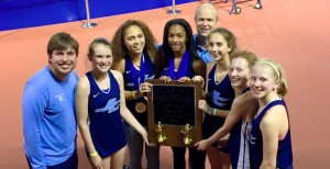 Six of the eight middle school students representing James Clemens scored en route to winning the indoor track and field Gold Standard Middle School Championship in Birmingham. Team members include, from left, Assistant Coach Joshua Johnson, Ashley Showalter, Audrey Blakely, Shataeya Ligon, Head Coach Drew Bell, Sarah Shirley, Grace Williams and Ana Parker. CONTRIBUTED 