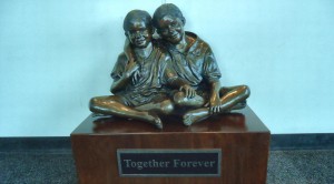 The statue of Craig and Steven Hogan depicts the brothers when they were about 10 years old. RECORD PHOTOS/GREGG L. PARKER