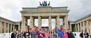 Senior high youth and leaders from Messiah Lutheran Church stand at the Brandenburg Gate in Berlin during their “Odyssey to Germany.” CONTRIBUTED 
