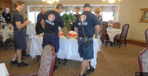Firefighters with Madison Fire and Rescue Department fill their plates at the waffle breakfast hosted by Morningside of Madison. CONTRIBUTED
