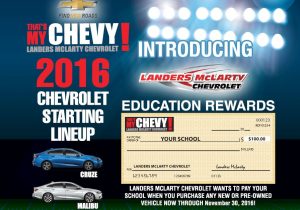 With its School Reward Program, Landers McLarty Chevrolet will donate $100 to a local school of the buyer's choice with purchase of any new or pre-owned Chevrolet. CONTRIBUTED