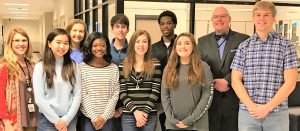 At James Clemens High School, celebrating success in “Distinguished Student Leader” honors are SGA Advisor Melanie Turner, from left, HaeGi Oh, Jennifer Farner, Sydney Williams, Jonathan Marcus, Elisia Alampi, Collier Robinson, Destiny Garver, Principal Dr. Brian Clayton and John Jenkins. Not pictured are Tad Hutt and Shannon Raine and 2016 graduates Laurianna Beibide, Sarah Defalco, Joey Manzo, Raleigh Schmidt and Sydney Turner. CONTRIBUTED