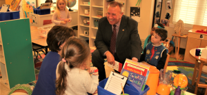 Mac McCutcheon, Speaker of Alabama House of Representatives, visits with students at MCS First Class Pre-Kindergarten Center. CONTRIBUTED